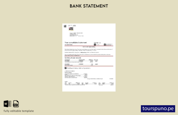 listo para imprimir plantilla de páginas de Word de extracto bancario IBC de Tex